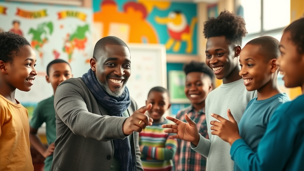 African teacher using digital whiteboard in elementary education technology Africa