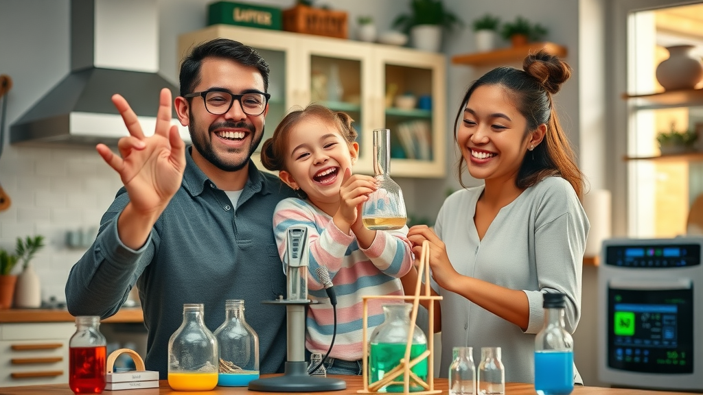 AI education success story - family enjoying home science project with AI tools