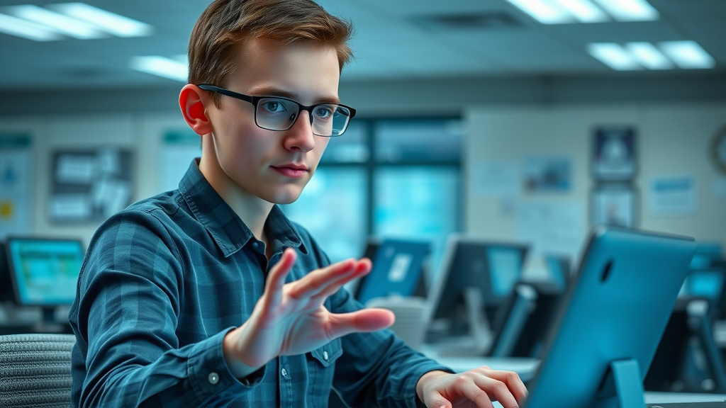 Teacher and student examining actionable insights on an AI-powered digital dashboard in a modern classroom setting