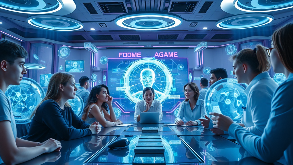 Confident educator presenting AI tool best practices to colleagues in a professional meeting setting