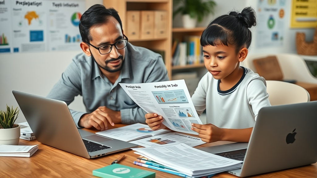 AI literacy toolkit at home - parent and child exploring digital and printed AI education resources