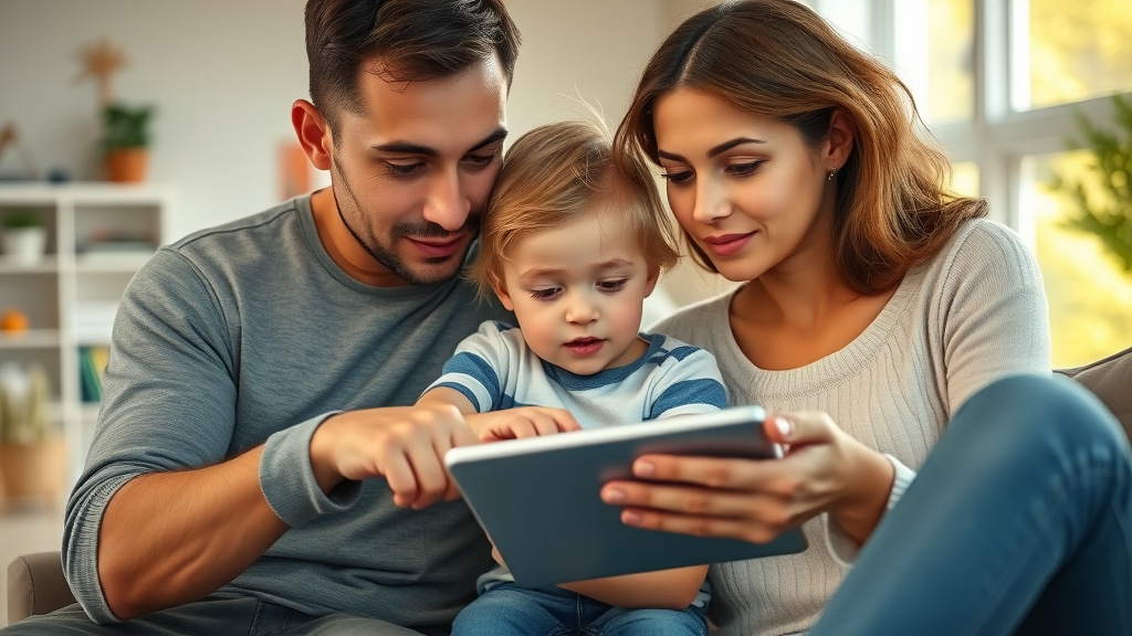 AI literacy for parents - modern family exploring a digital tablet with AI educational tools